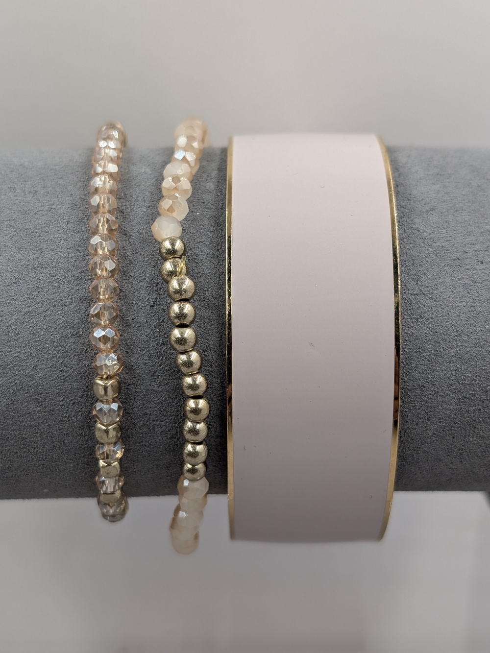 J.Crew Blush Pink Enamel Bangle + Champagne Beaded Bracelet Set | 1209